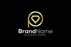 Brief p golden Diamant Logo Design Vektor Vorlage