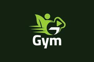 Gym eco grön blad man logotyp design vektor mall