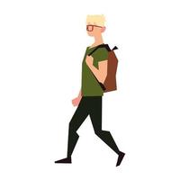 ung man med ryggsäck promenader aktivitet fritid eller rekreation utomhus vektor