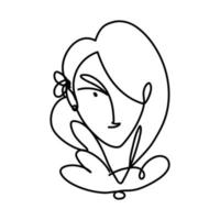 Frau mit Blume im Haar durchgehende Linie, isoliertes Design vektor