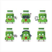 Pesto Flasche Karikatur Charakter sind spielen Spiele mit verschiedene süß Emoticons vektor