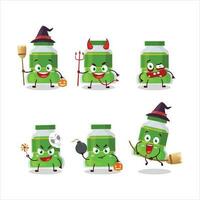 Halloween Ausdruck Emoticons mit Karikatur Charakter von Pesto Flasche vektor