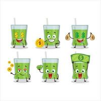 grön äpple juice tecknad serie karaktär med söt uttryckssymbol föra pengar vektor