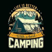 camping t-shirt design, camping retro årgång vektor t-shirt design, t-shirt design för läger älskare