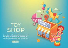 Babymädchen kaufen online für die Online-Website des Spielzeugladens ein vektor