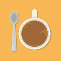 ein Tasse von Kaffee und Löffel auf ein Gelb Hintergrund vektor
