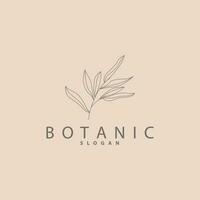 Blatt Linie Logo, schön Hand gezeichnet Design, botanisch minimalistisch Vektor, einfach organisch Pflanze feminin Logo vektor