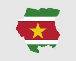 suriname flagga Karta. Karta av de republik av suriname med de surinamiska Land baner. vektor illustration.