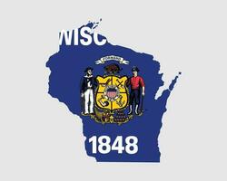 Wisconsin Karte Flagge. Karte von Wi, USA mit das Zustand Flagge. vereinigt Zustände, Amerika, amerikanisch, vereinigt Zustände von Amerika, uns Zustand Banner. Vektor Illustration.