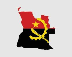 Angolan Karte Flagge. Karte von Angola mit das National Flagge von Angola isoliert auf Weiß Hintergrund. Vektor Illustration.