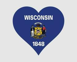 Wisconsin USA Herz Flagge. wi uns Liebe gestalten Zustand Flagge. Dachs Zustand vereinigt Zustände von Amerika Banner Symbol Zeichen Symbol Clip Art. eps Vektor Illustration.