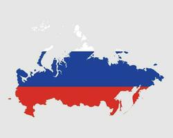 ryssland flagga Karta. Karta av de ryska federation med de ryska Land baner. vektor illustration.