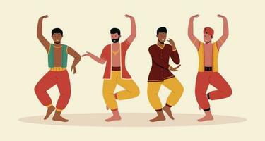 indisk man utför traditionell dansa illustration uppsättning vektor