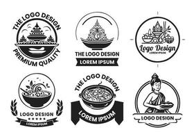 thailändisch Restaurant Logo im eben Linie Kunst Stil vektor