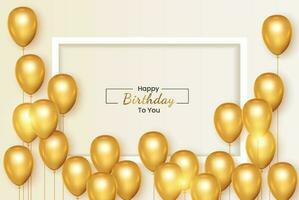 födelsedag ram med realistisk gyllene ballong uppsättning med gyllene confitity vektor