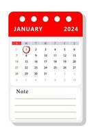 Januar 2024 Hinweis Kalender Vorlage. Vektor Design