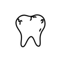 knäckt tand isolerat på vit bakgrund. dental vård. vektor ritad för hand illustration i klotter stil. perfekt för logotyp, olika mönster.