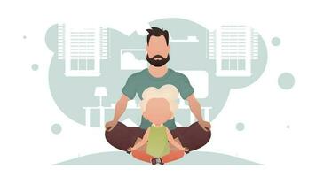 pappa och dotter är Sammanträde mediterar i de lotus placera. yoga. tecknad serie stil. vektor