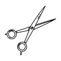 Schere Vektor Symbol. Barbier Werkzeug isoliert auf Weiß. Fachmann Scharf Zubehörteil zum Haarschnitt, Körperpflege, Nähen, Büro arbeiten. einfach Linie Kunst, Umriss. Clip Art zum Poster, drucken, Netz, Apps