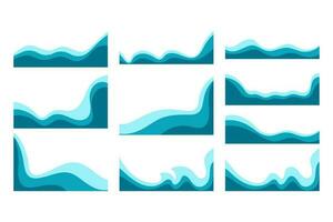 vågor ram vektor uppsättning. hörn ram vatten design element isolera.