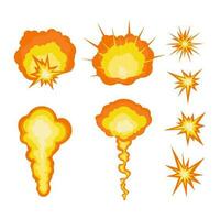 Explosion Blitz Karikatur Illustration, Pilz nach Explosion Verbrennung Funken. Vektor isoliert Objekte