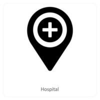 sjukhus och plats ikon begrepp vektor