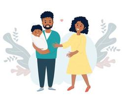 lycklig svart man håller nyfödd son i armarna en kvinnafru bredvid sig vektor