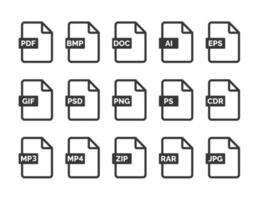 Datei Format Symbol einstellen isoliert auf Weiß Hintergrund vektor