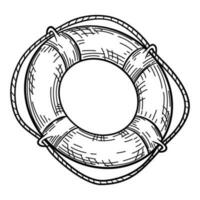Rettungsring mit Seil isoliert skizzieren. Hand gezeichnet Leben Ring im Gravur Stil. vektor