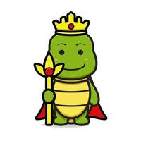 söt kung sköldpadda maskot karaktär håller personal tecknad vektor ikon illustration