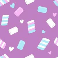 marshmallow mönster. söta vita, rosa och blå marshmallow-desserter. vektor sömlös illustration
