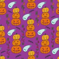 illustration med pumpor och spöken för de halloween Semester. sömlös mönster med pumpor vektor