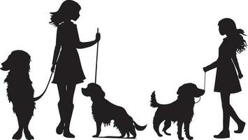 Silhouette auf ein Mädchen und Hund Vektor Illustration