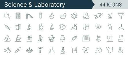 Wissenschaft und Labor Symbol Satz. Chemie und Mikrobiologie Labor Forschung, Glaswaren, Becher, Prüfung Rohr, Gliederung Vektor