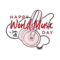 Happy World Music Day Feier Hand zeichnen Typografie - Vektor