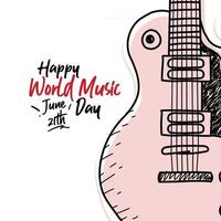 Happy World Music Day Feier Hand zeichnen Typografie - Vektor