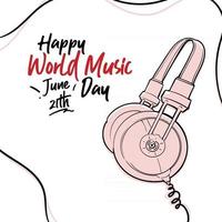 Happy World Music Day Feier Hand zeichnen Typografie - Vektor