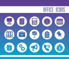 Bündel von Office-Set-Icons im flachen Stil und Schriftzug vektor