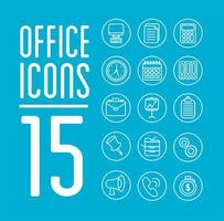 Bündel von Office Set Line Style Icons und Schriftzügen vektor