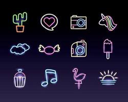 Bündel Neonlichter Set Icons vektor