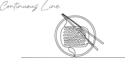kontinuerlig linje teckning av spaghetti i skål vektor