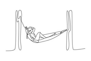 kontinuerlig linje vektor illustration design av kvinna sovande i hängmatta