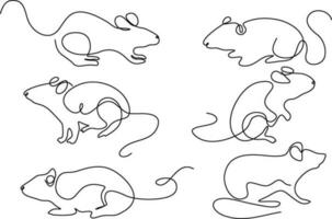 kontinuerlig linje teckning av råtta vektor uppsättning illustration