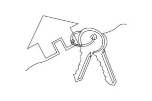 kontinuierlich Linie Kunst Zeichnung von ein Haus mit ein Schlüssel vektor