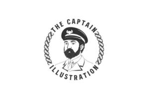 Jahrgang retro Seemann Bart Kreuzfahrt Marine Kapitän Mann Symbol Illustration Vektor