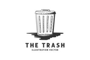 Jahrgang retro Metall Müll Behälter Symbol Illustration Vektor