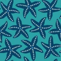 sjöstjärna sömlös mönster i vit, kricka och blå färger. stjärna fisk upprepa mönster. sommar strand abstrakt bakgrund. vektor