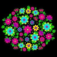Blumen- ethnisch Mexikaner Stickerei im ein Kreis auf ein schwarz Hintergrund vektor