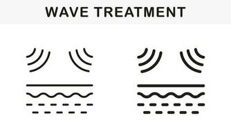 Ultraschall- Welle beeinflussen auf Haut Linie und Silhouette Symbol Satz. Laser- Entfernung von Haut Problem Piktogramm. Schönheit Behandlung, Haut Barriere von Schlecht Einschlag Symbol Sammlung. isoliert Vektor Illustration.