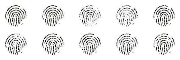 Finger drucken, Daumenabdruck Silhouette Symbol Satz. biometrisch Identifizierung Piktogramm. Ich würde Symbol, Scan Passwort. Sicherheit, Schutz. Fingerabdruck unterzeichnen. einzigartig Mensch Impressum. isoliert Vektor Illustration.